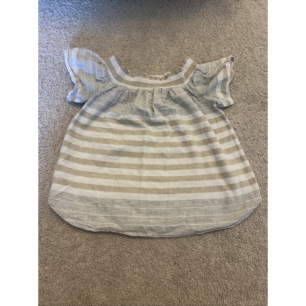 Vineyard Vines Women's XS Linen Blend Striped Off Shoulder Short Slv Top Neutral